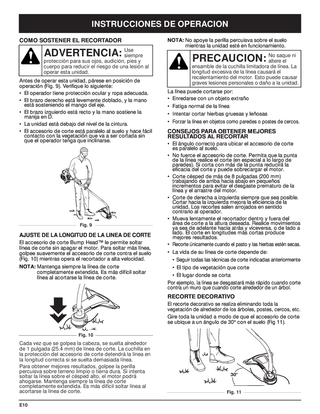 MTD MT700 manual ADVERTENCIA Usesiempre, Instrucciones De Operacion, Como Sostener El Recortador, Recorte Decorativo 