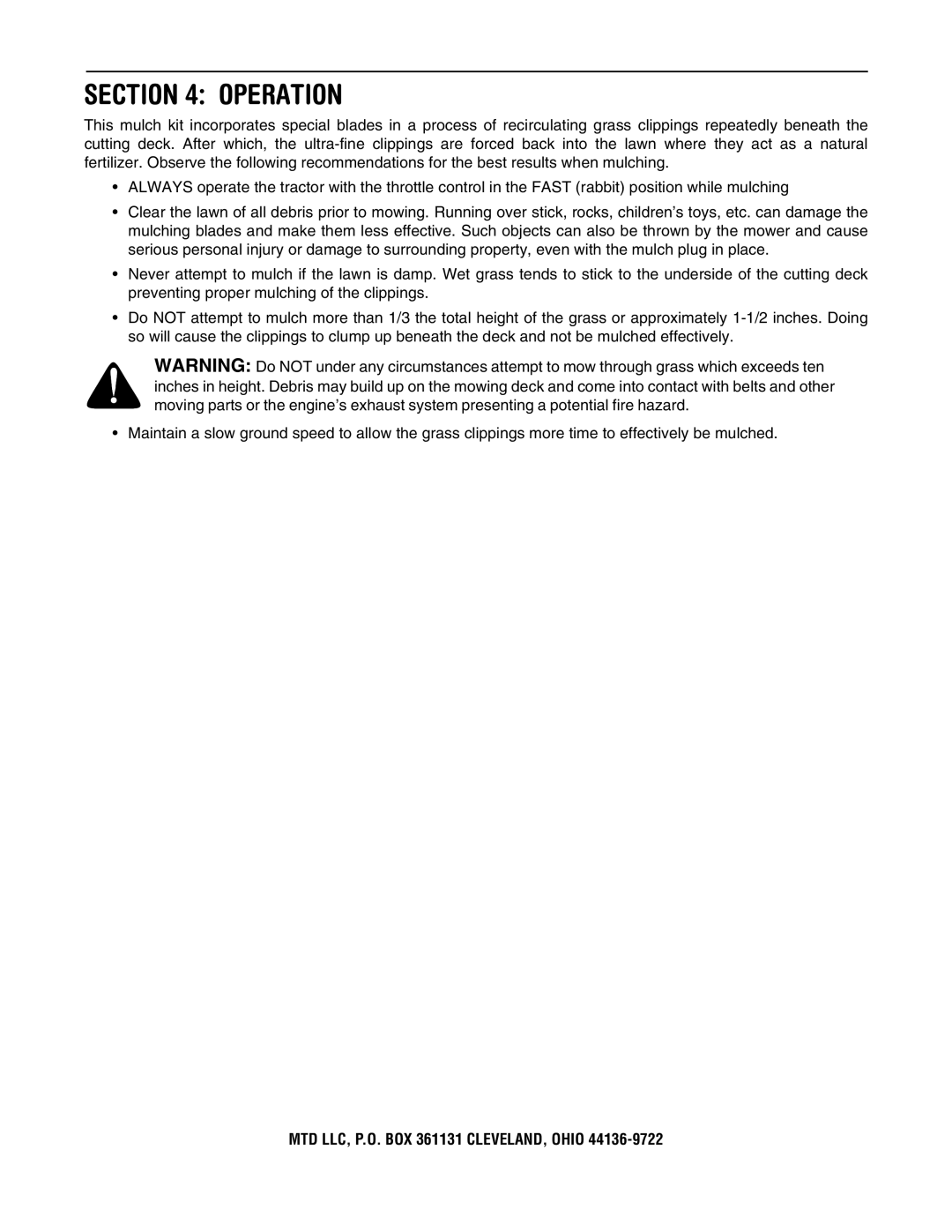 MTD 190-118-100, OEM-190-118, 190-118-000 manual Operation 