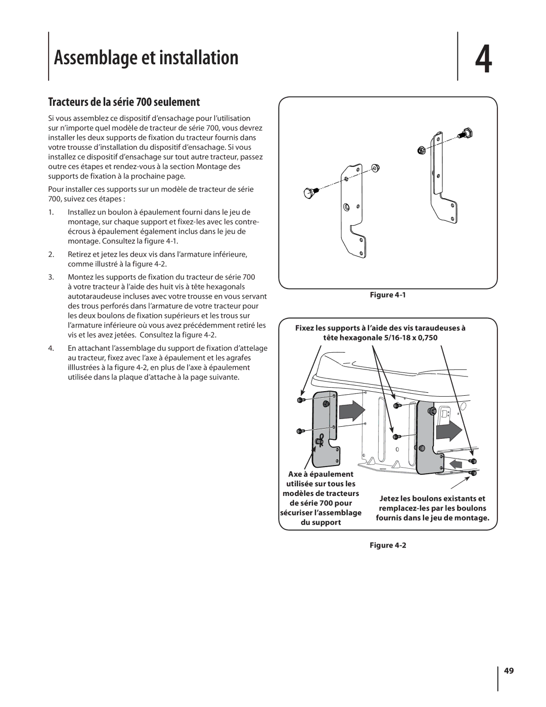 MTD 19A30002000, OEM-190-180A manual Assemblage et installation, Tracteurs de la série 700 seulement 