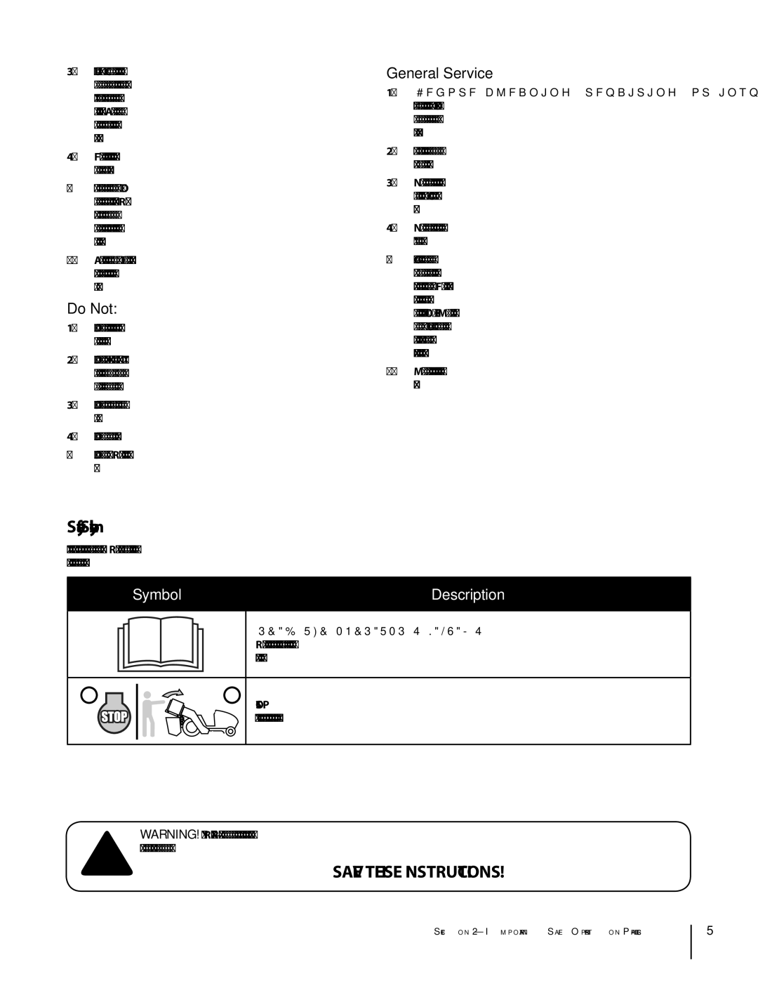 MTD 19A30002000, OEM-190-180A manual Safety Symbols, Do Not, General Service 