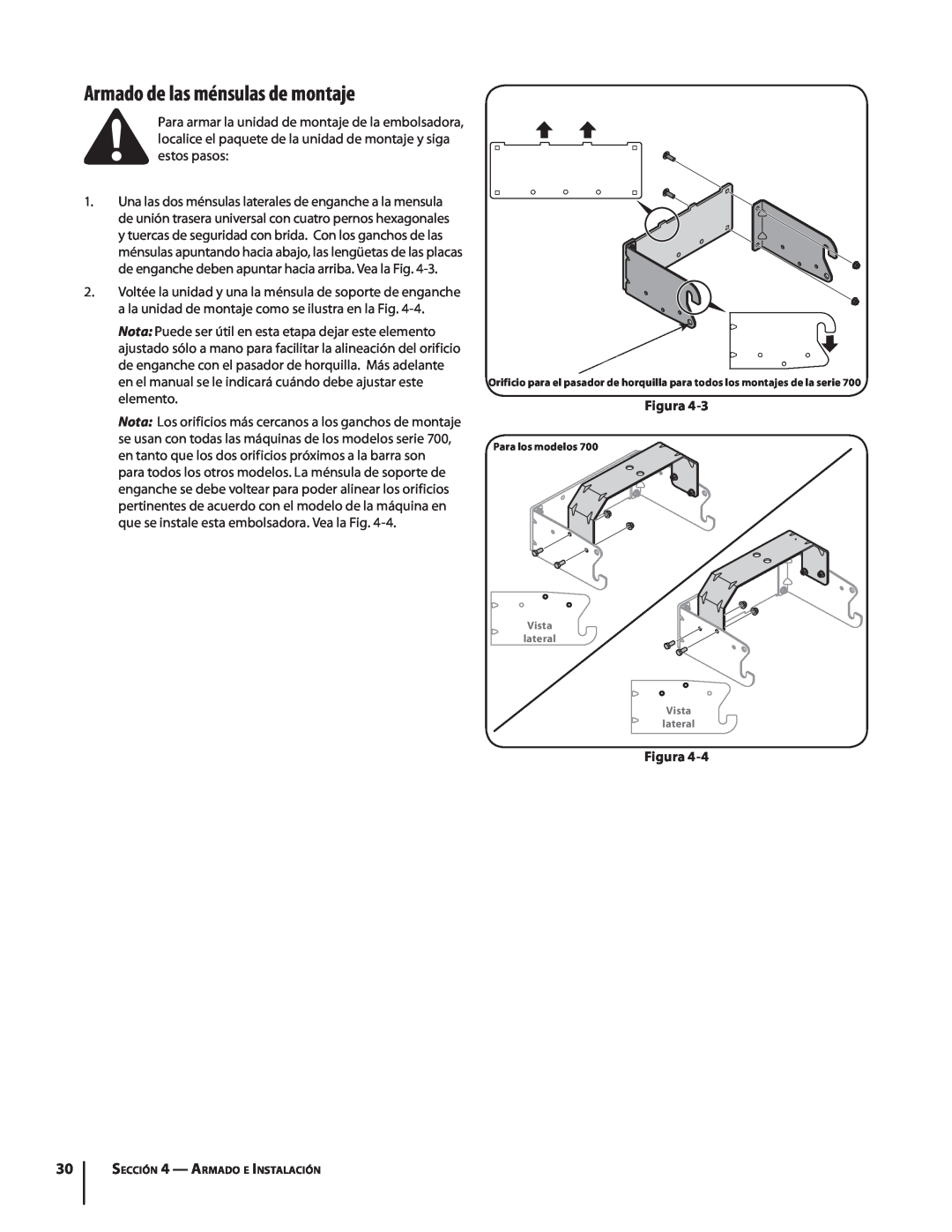 MTD 19A30002000 manual Armado de las ménsulas de montaje, Figura, Para los modelos, Sección 4 - Armado e Instalación 
