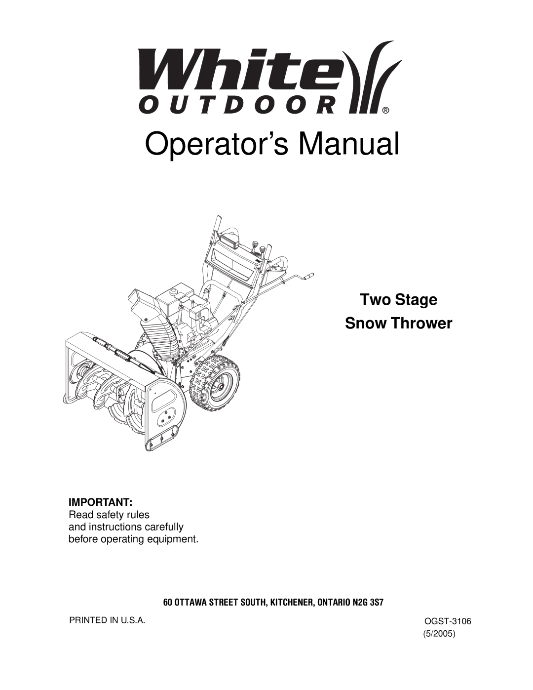 MTD OGST-3106 manual Operator’s Manual 