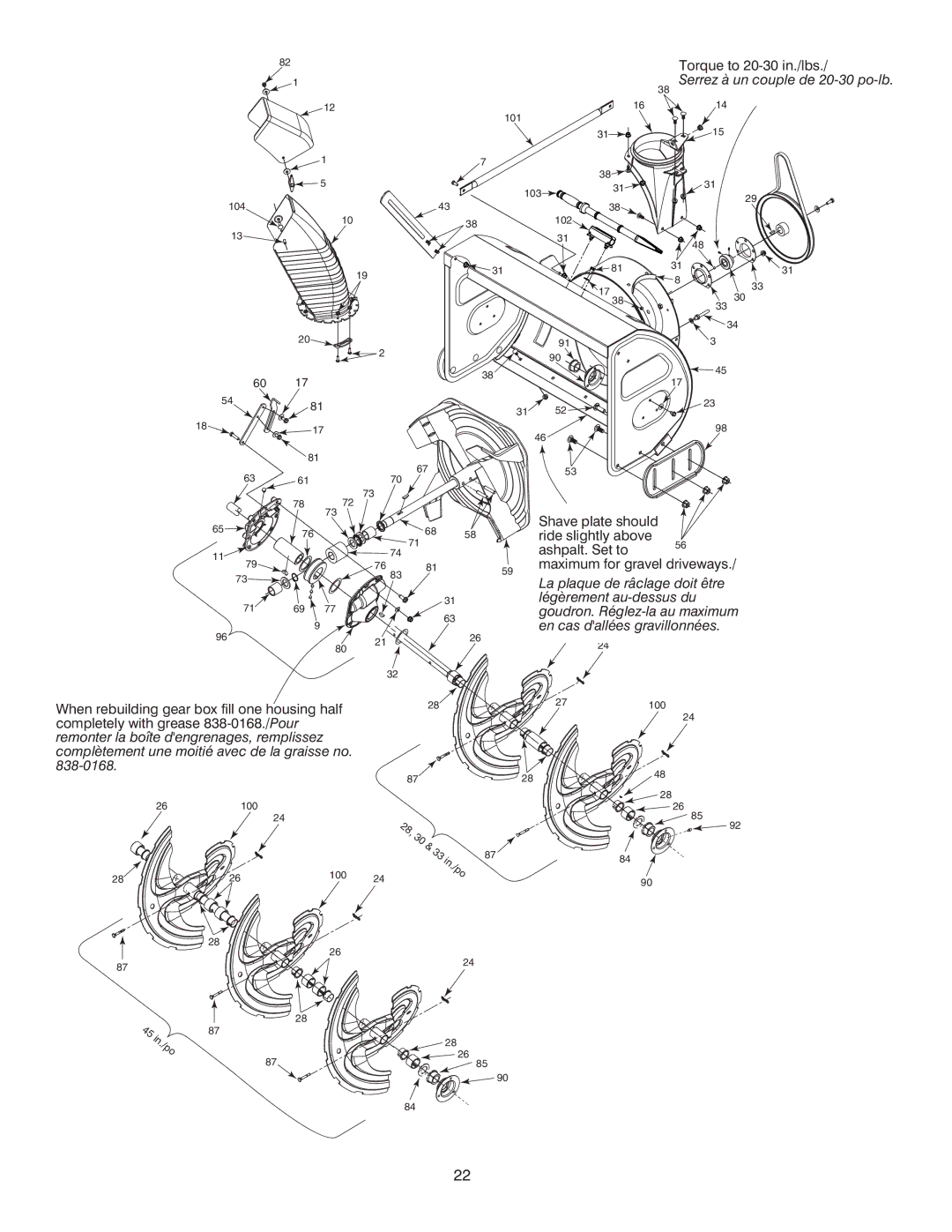 MTD OGST-3106 manual Serrez à un couple de 20-30 po-lb 