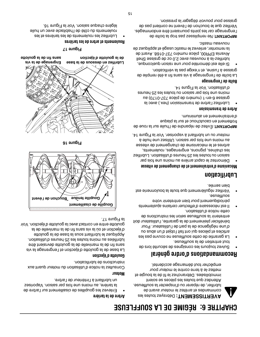 MTD OGST-3106 manual Lubrification, Général d’ordre Recommandations 