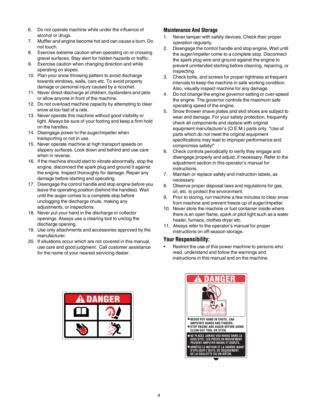 MTD OGST-3106 manual Your Responsibility, Maintenance And Storage 