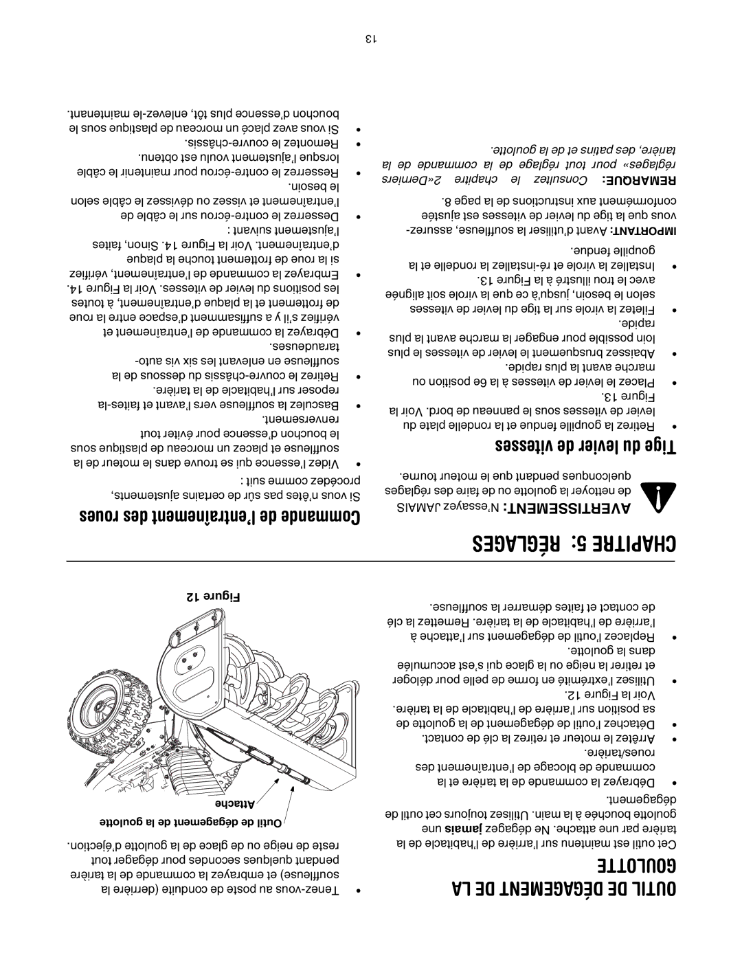 MTD OGST-3106 manual Roues des l’entraînement de Commande, Goulotte la de et patins des tarière 