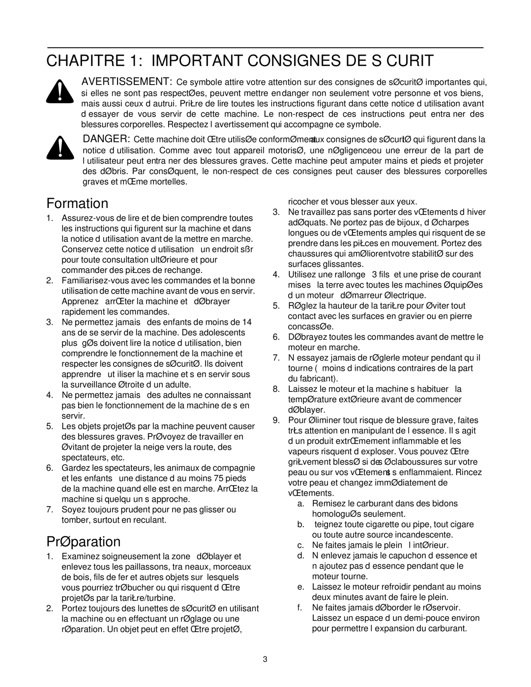 MTD OGST-3106 manual Préparation, Formation 