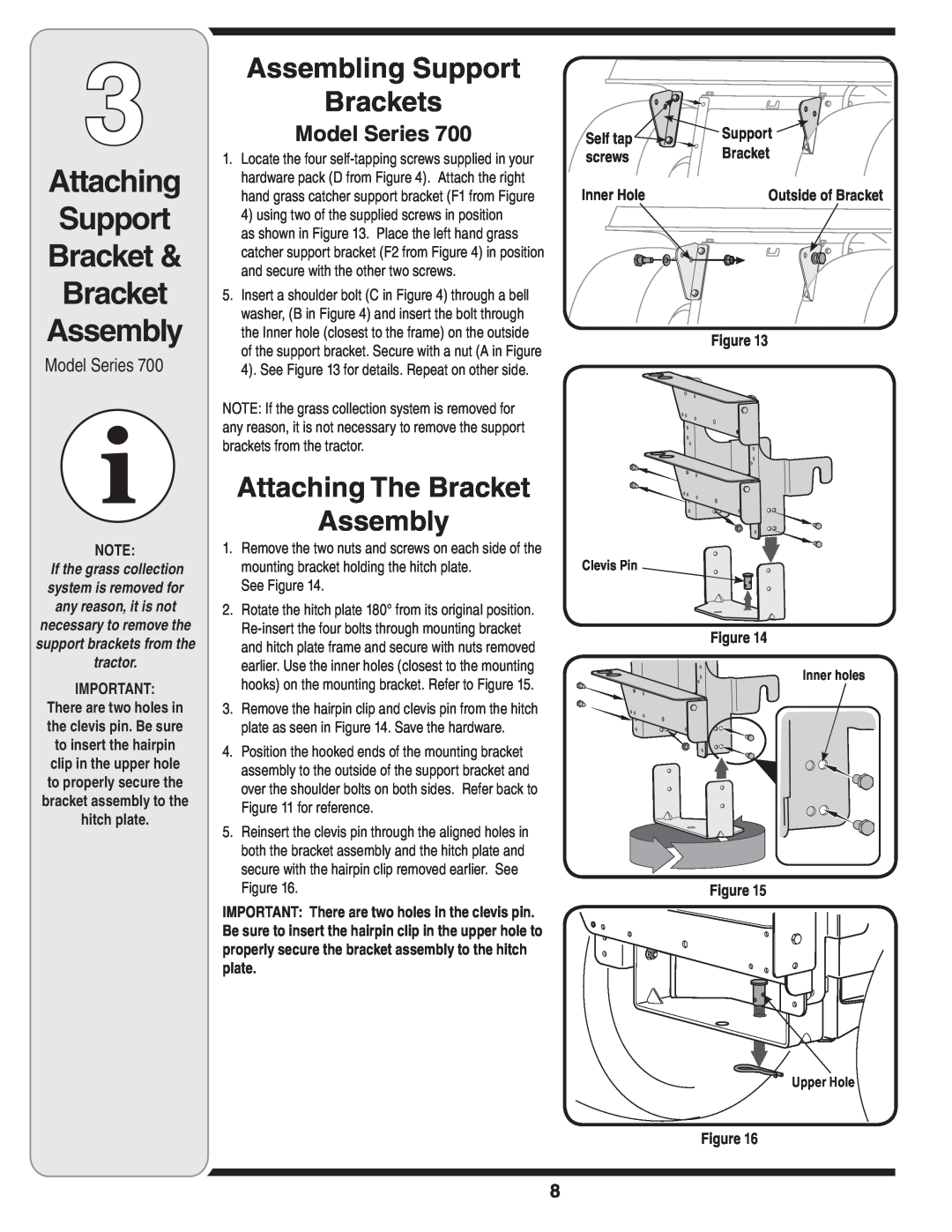 MTD OHD 190-180 Model Series, Attaching Support Bracket Bracket Assembly, Assembling Support Brackets, Self tap, screws 