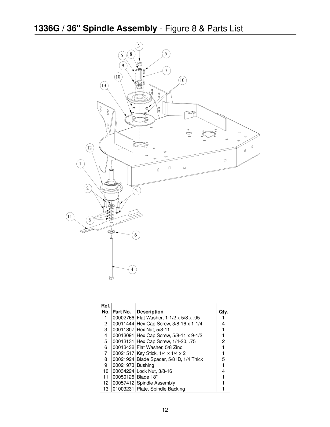 MTD PR-DLSW manual 1336G / 36 Spindle Assembly & Parts List 