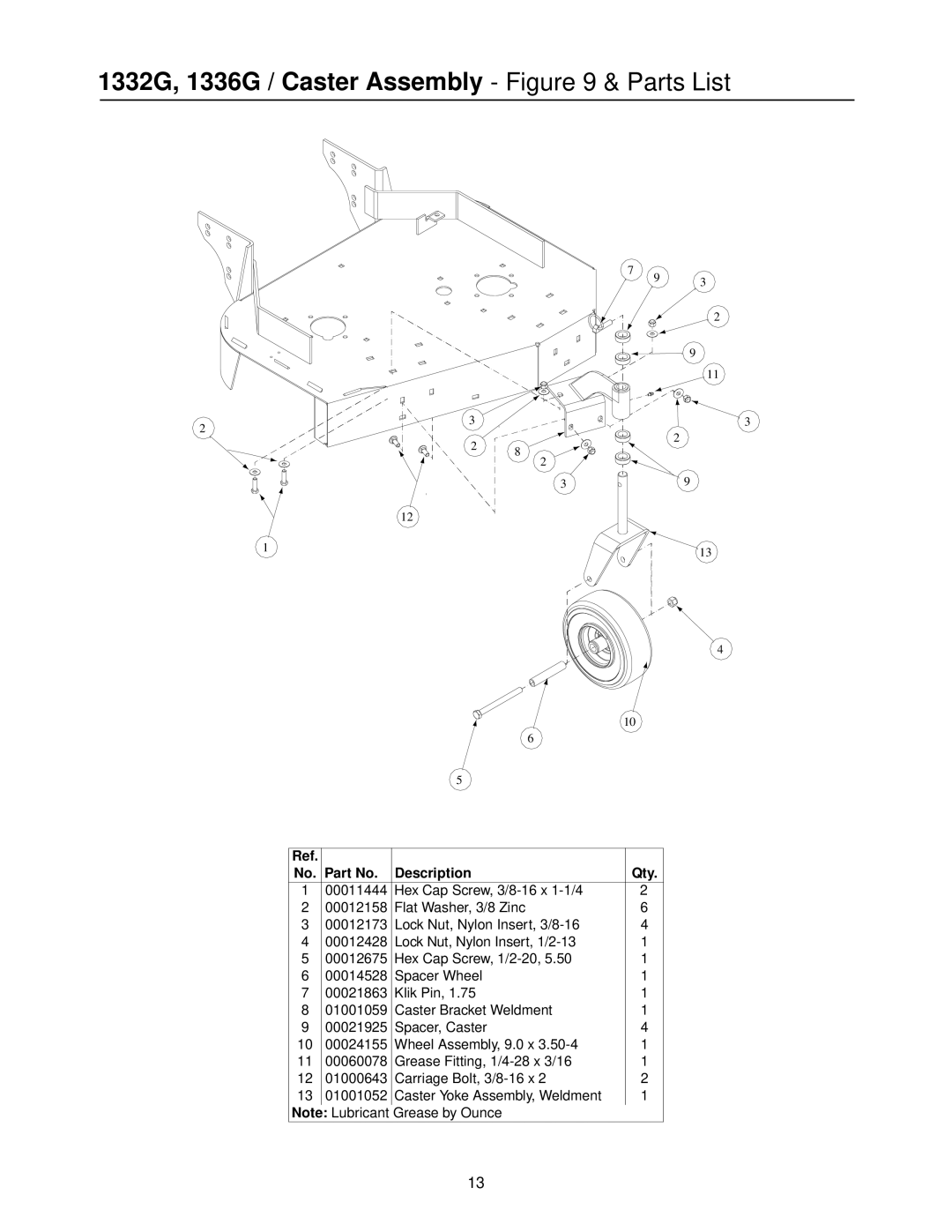 MTD PR-DLSW manual 1332G, 1336G / Caster Assembly & Parts List 