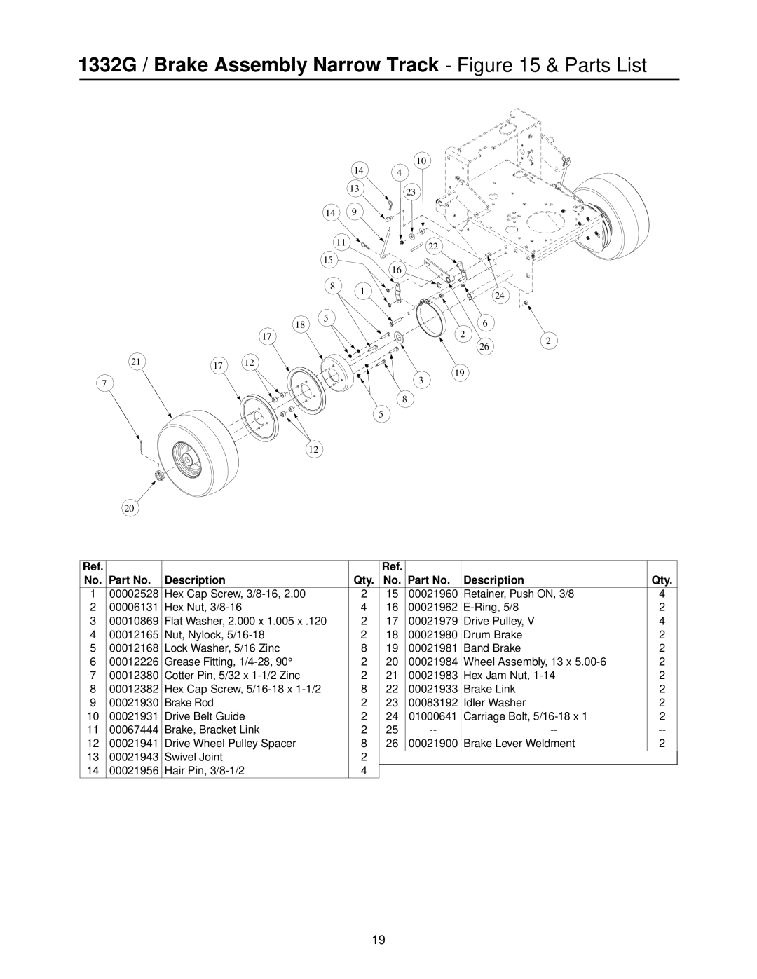 MTD PR-DLSW manual 1332G / Brake Assembly Narrow Track & Parts List 