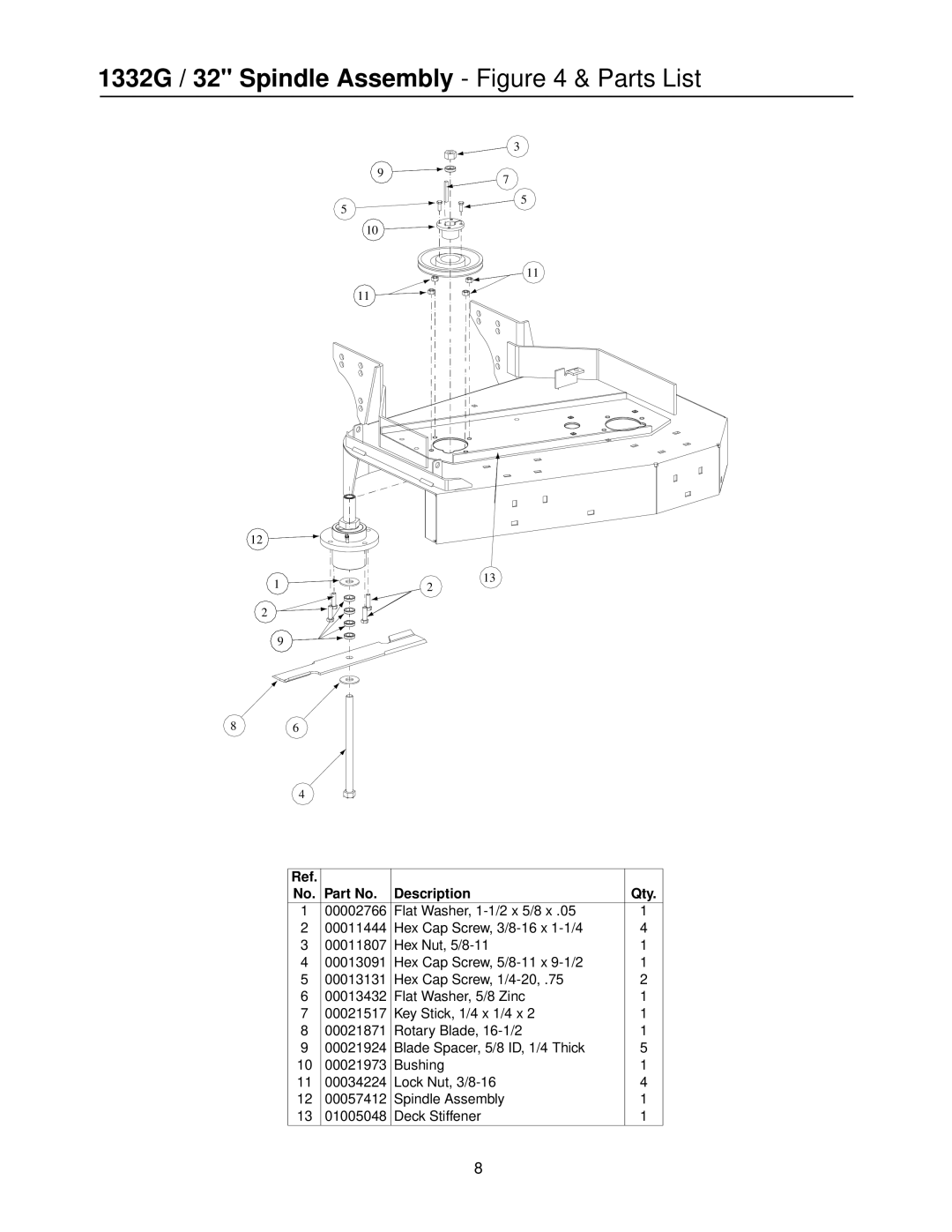 MTD PR-DLSW manual 1332G / 32 Spindle Assembly & Parts List 