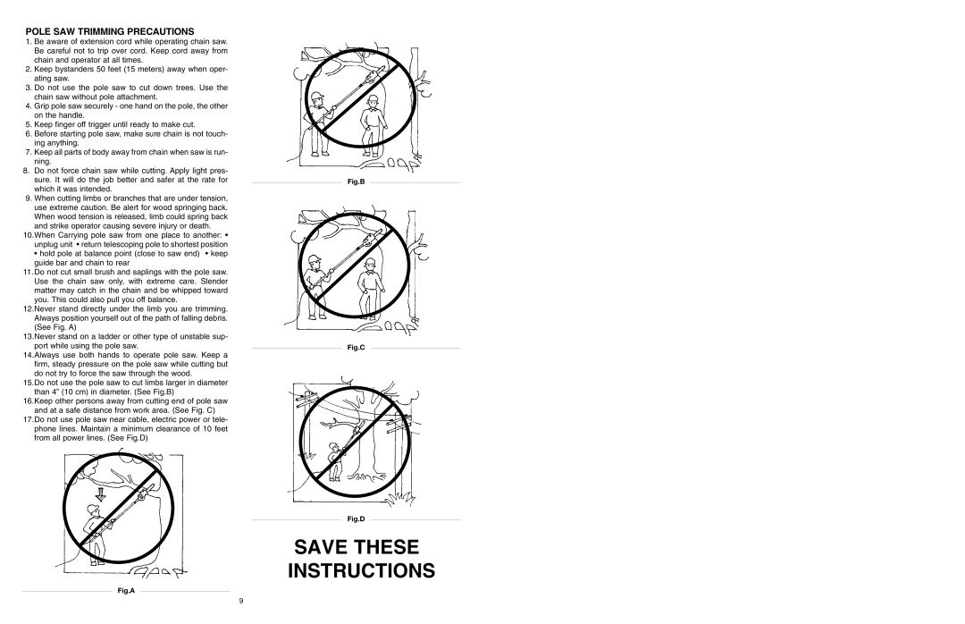 MTD PS manual Save These Instructions, Pole SAW Trimming Precautions 