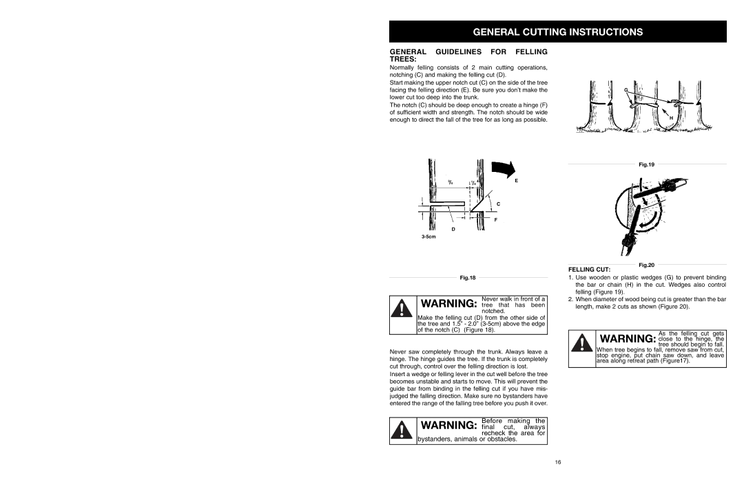 MTD PS manual General Guidelines for Felling Trees, Felling CUT 