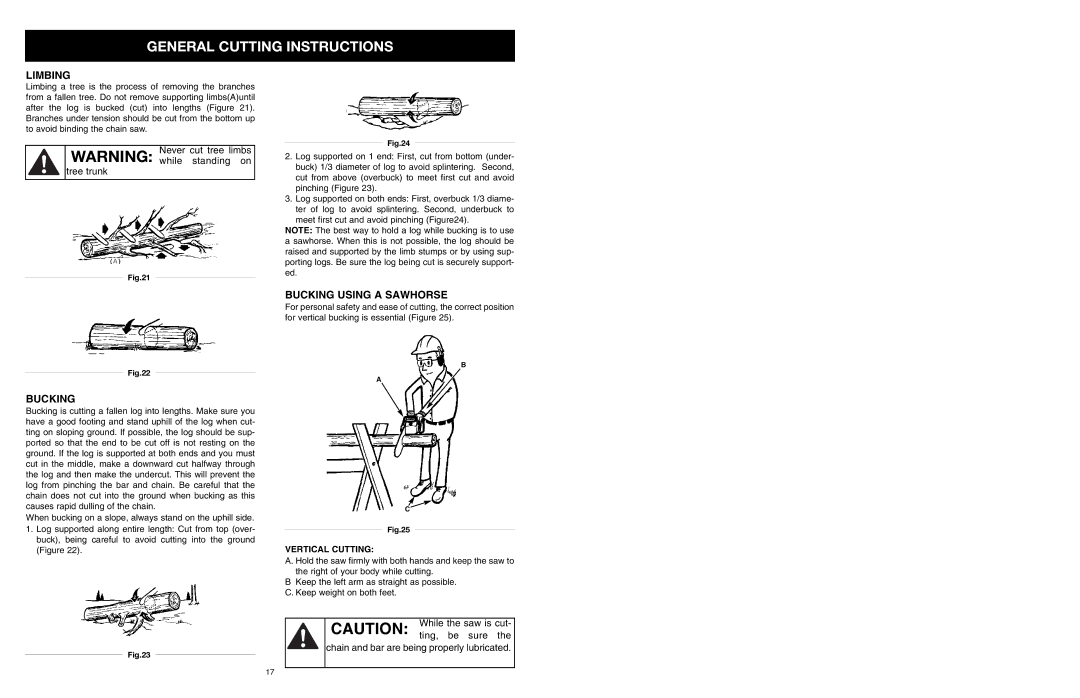 MTD PS manual Limbing, Bucking Using a Sawhorse, Vertical Cutting 