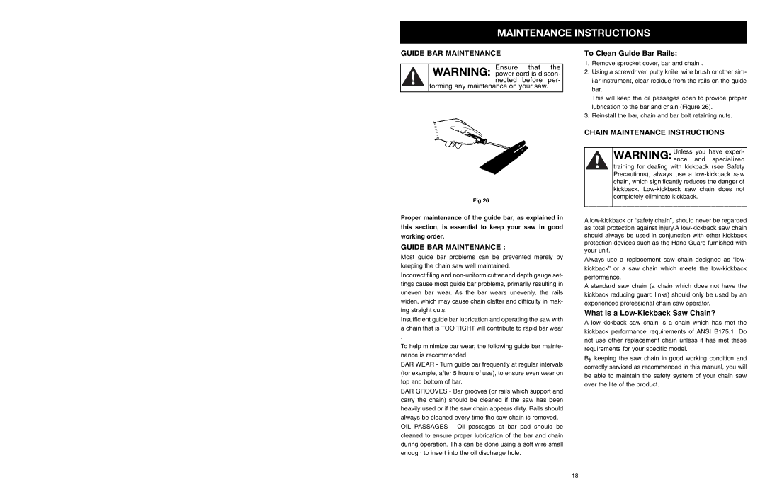 MTD PS manual Guide BAR Maintenance, Chain Maintenance Instructions 