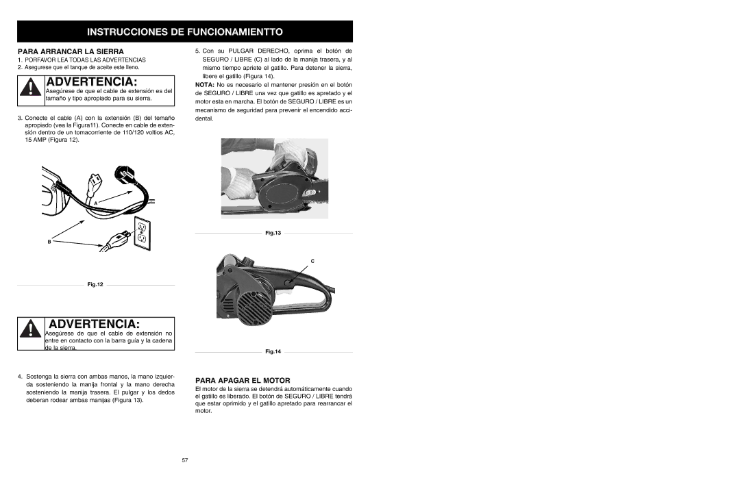 MTD PS manual Instrucciones DE Funcionamientto, Para Arrancar LA Sierra, Para Apagar EL Motor 