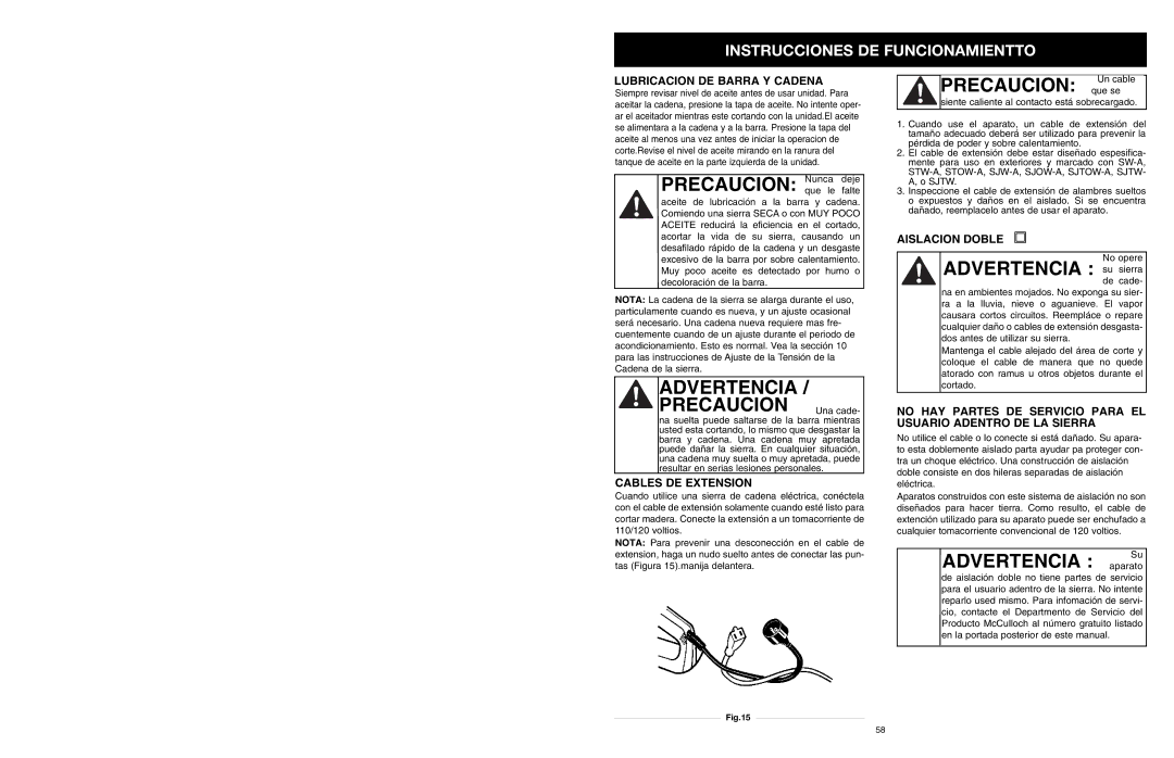 MTD PS manual Lubricacion DE Barra Y Cadena, Cables DE Extension, Aislacion Doble 