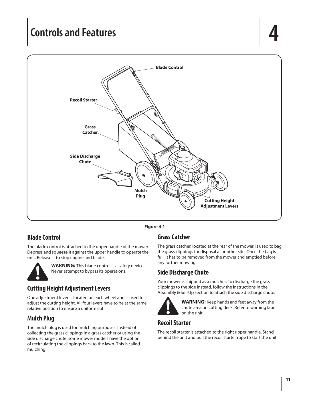 MTD 540, Push Mower warranty Controls and Features 