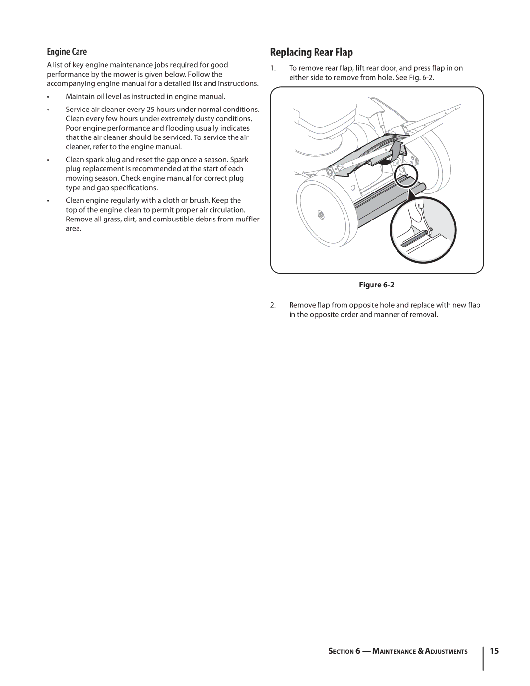 MTD 540, Push Mower warranty Replacing Rear Flap, Engine Care 