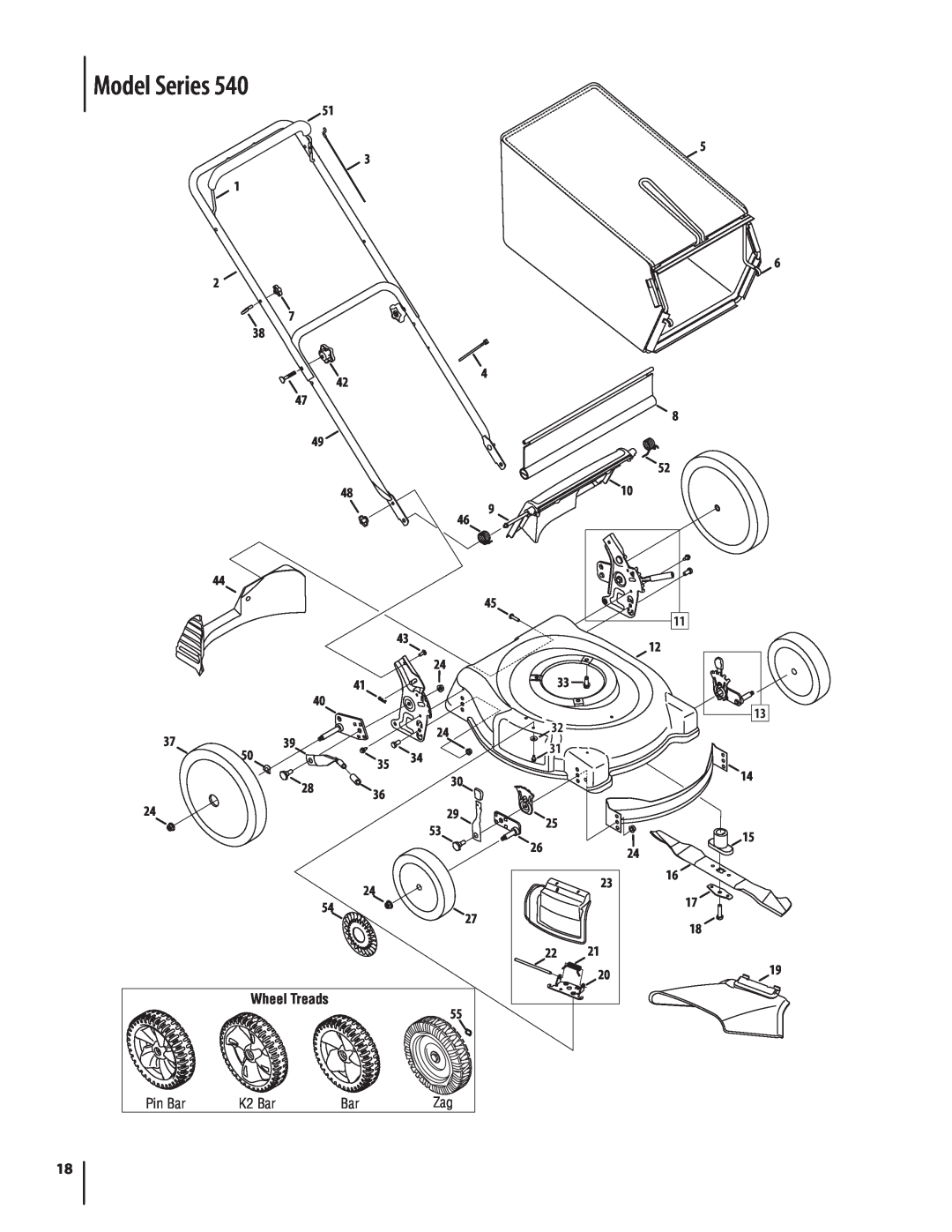 MTD Push Mower, 540 warranty Model Series, Pin Bar, K2 Bar, Wheel Treads 