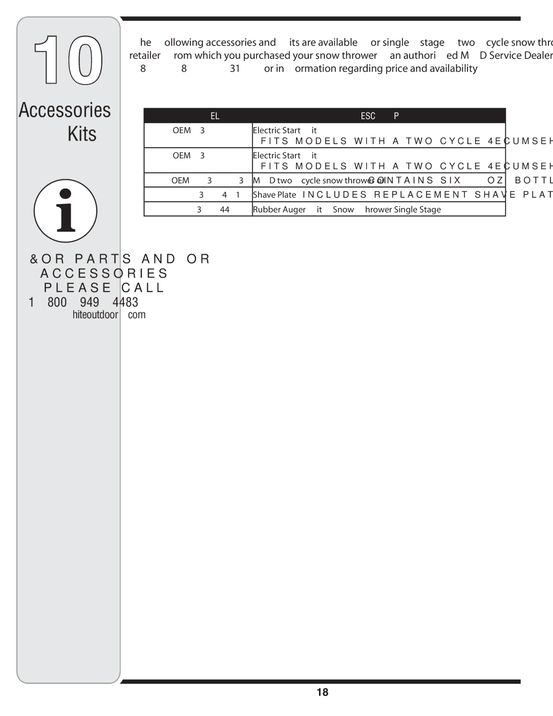 MTD S235 warranty Kits 