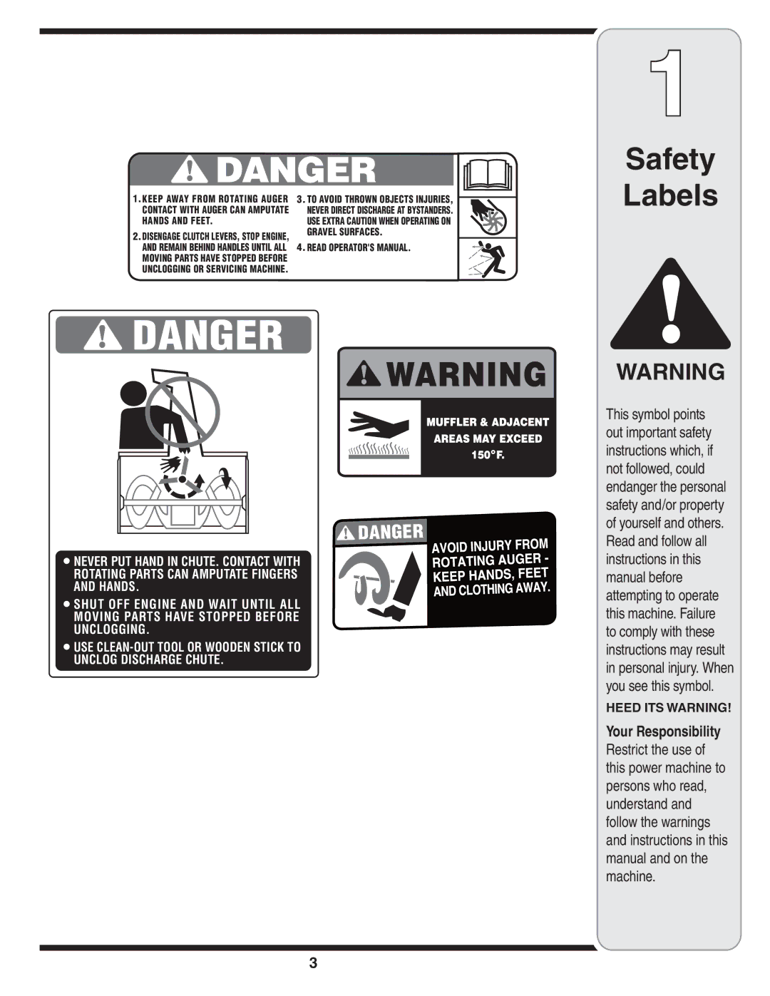 MTD S235 warranty Safety Labels, Heed ITS Warning 