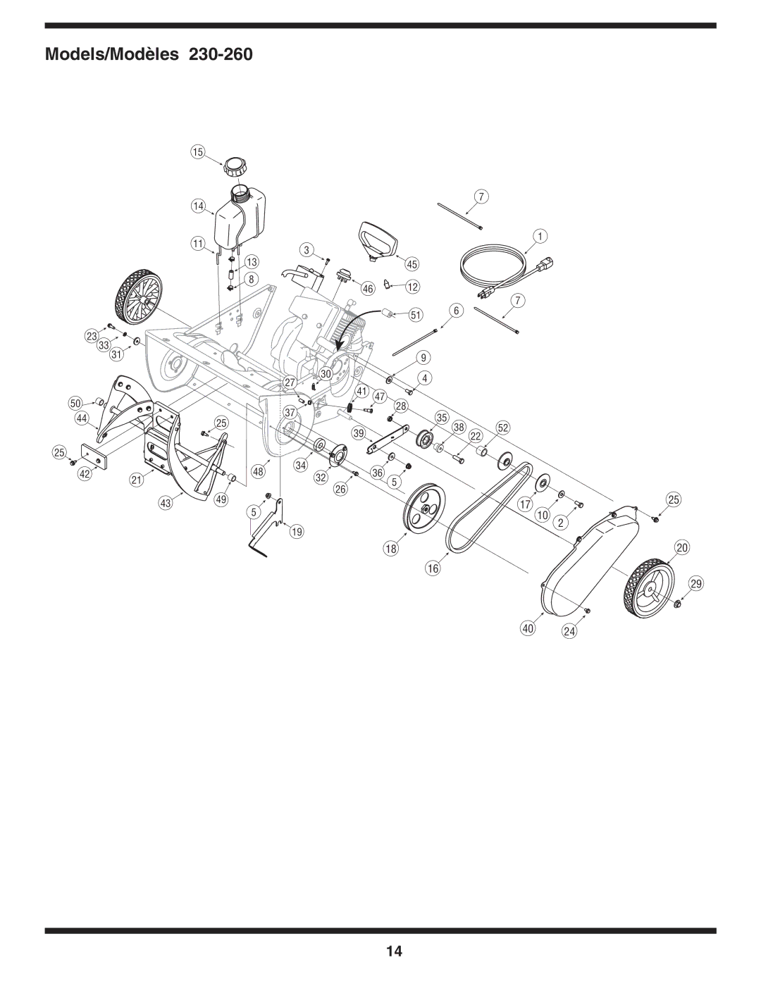 MTD S261, S240, S230, S250, S260 warranty Models/Modèles 