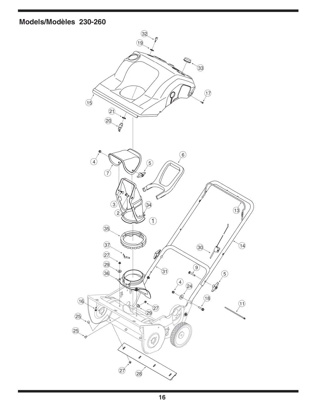 MTD S230, S261, S240, S250, S260 warranty Models/Modèles 