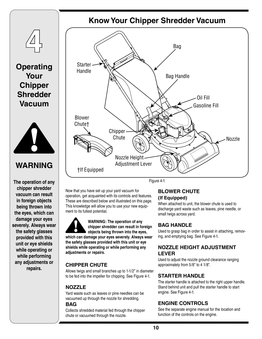 MTD Series 020 warranty Operating Your Chipper Shredder Vacuum, Know Your Chipper Shredder Vacuum 