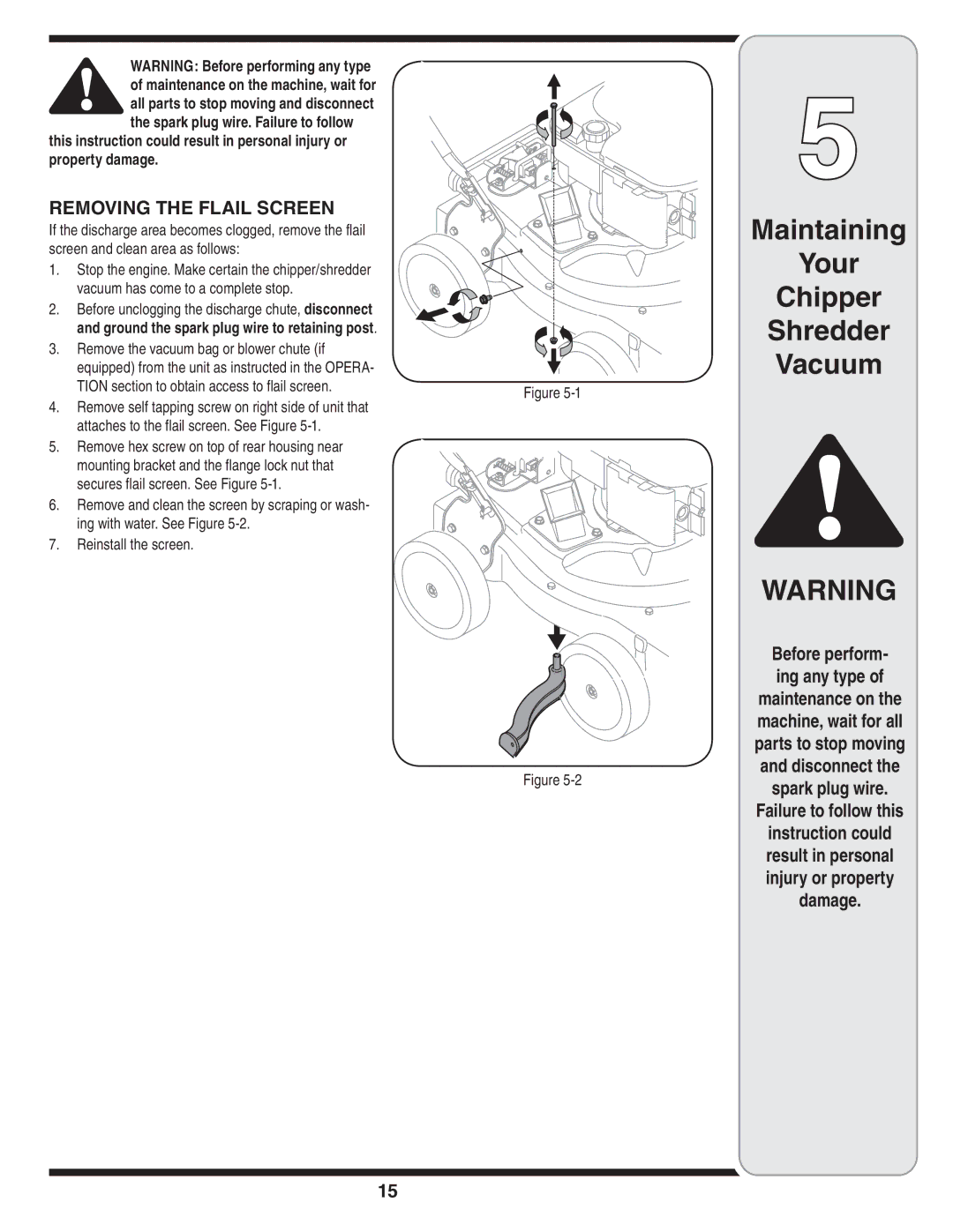 MTD Series 020 warranty Removing the Flail Screen 