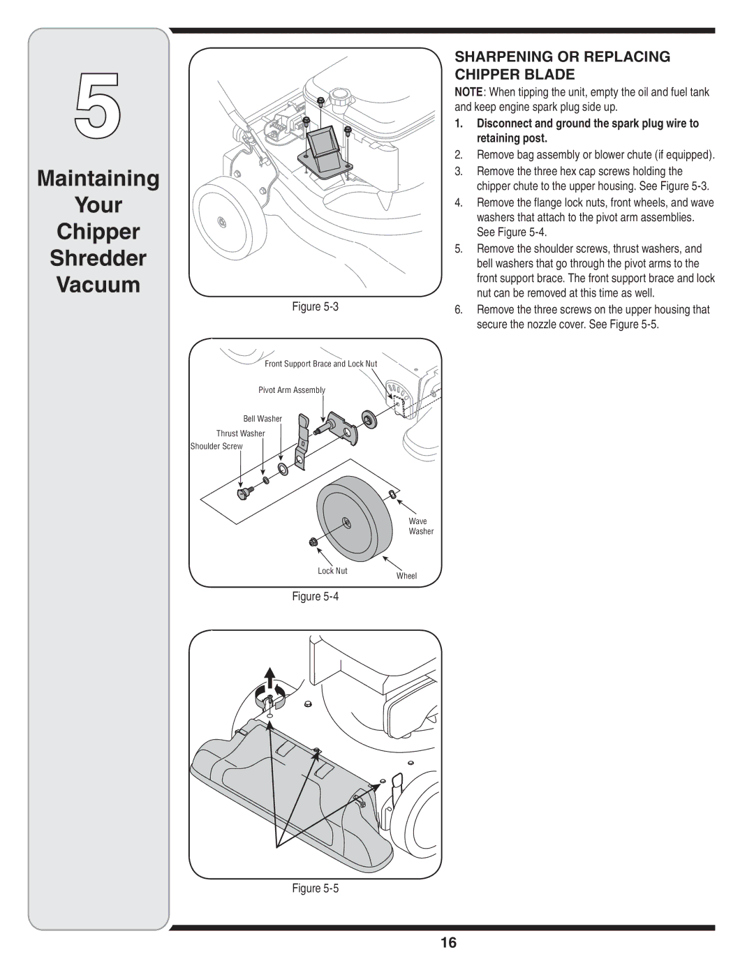 MTD Series 020 warranty Sharpening or Replacing Chipper Blade, Disconnect and ground the spark plug wire to retaining post 