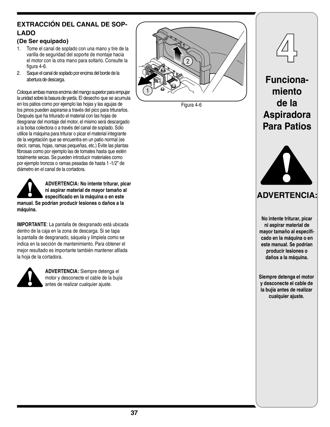 MTD Series 020 warranty Extracción DEL Canal DE SOP Lado, Diámetro en el canal de la cortadora 