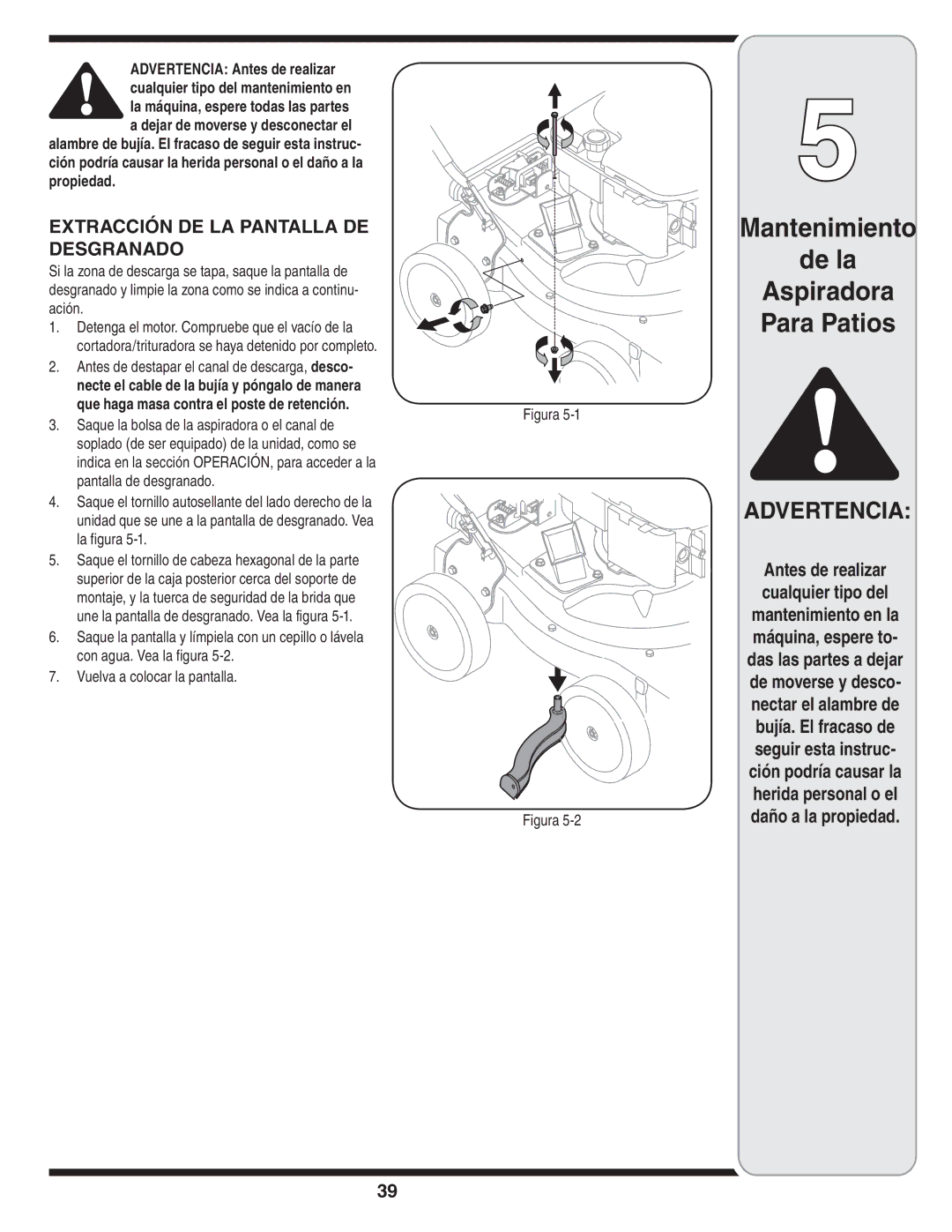 MTD Series 020 warranty Extracción DE LA Pantalla DE Desgranado 