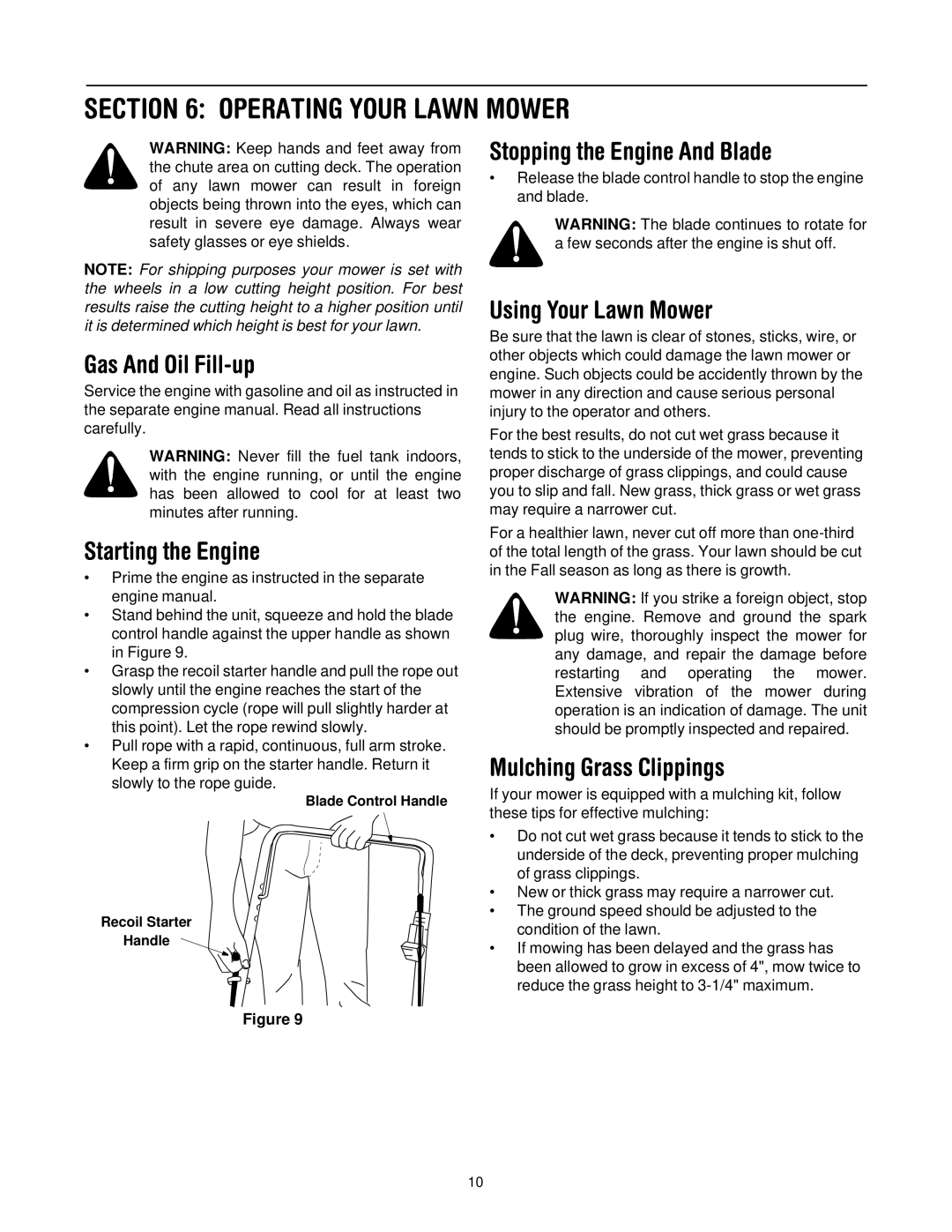 MTD Series 070 manual Operating Your Lawn Mower 