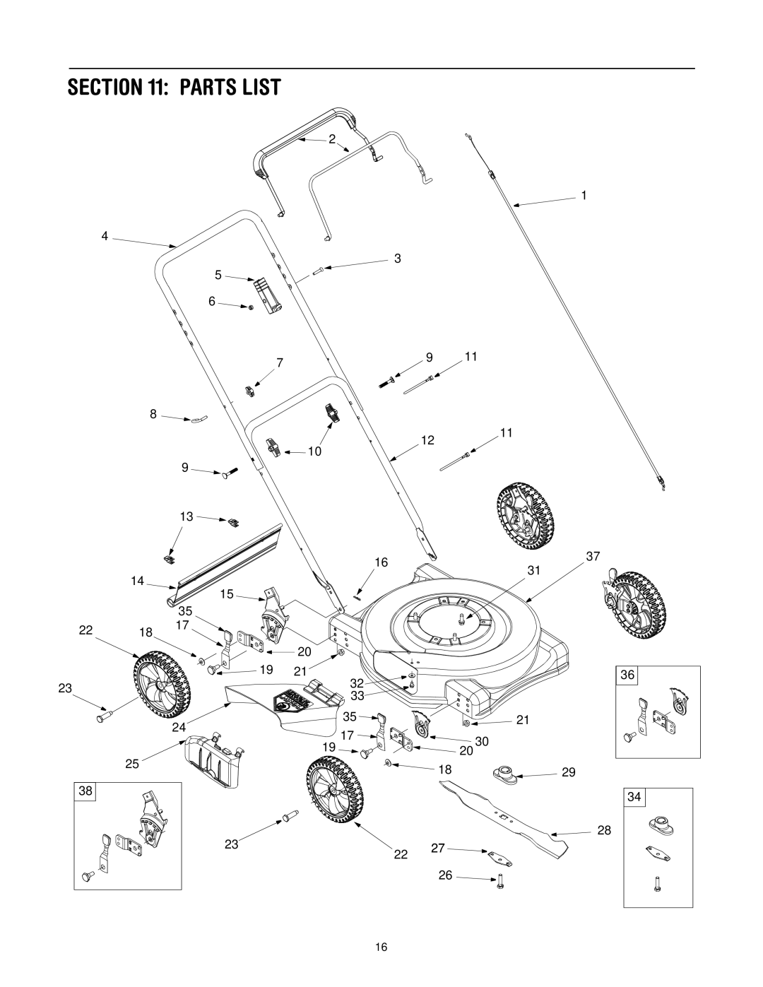 MTD Series 070 manual Parts List 