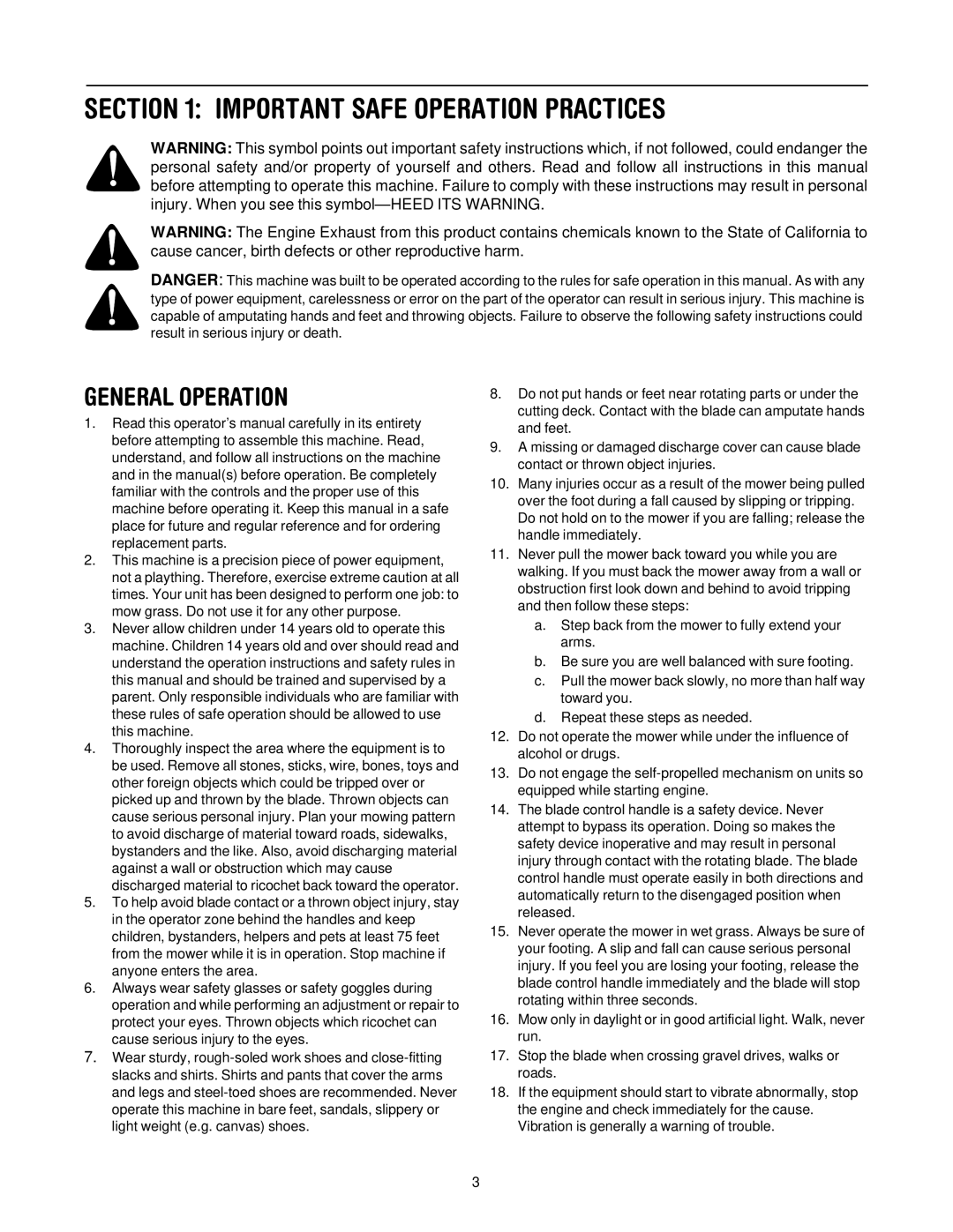 MTD Series 070 manual Important Safe Operation Practices, General Operation 