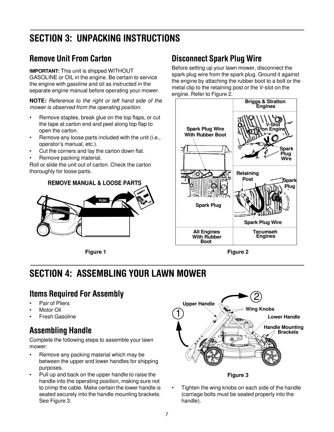 MTD Series 070 manual Unpacking Instructions, Assembling Your Lawn Mower 