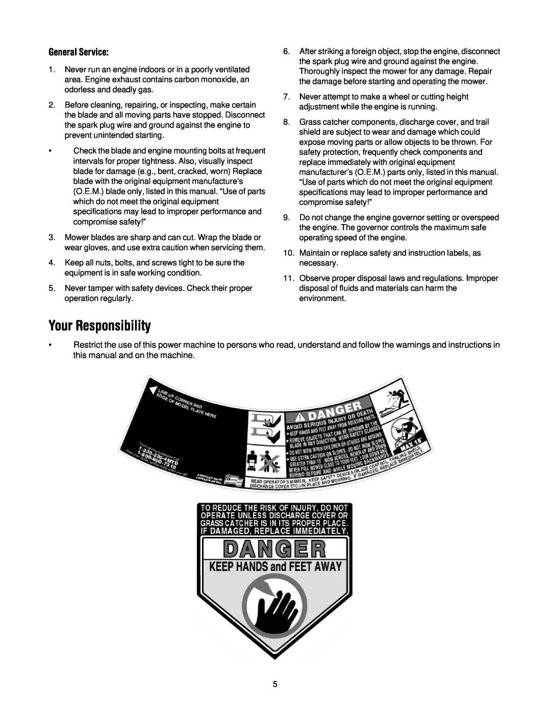 MTD Series 070 manual Your Responsibility, General Service 