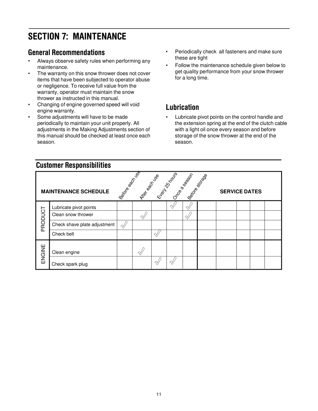 MTD Series 140 through E173 manual Maintenance, General Recommendations, Lubrication 