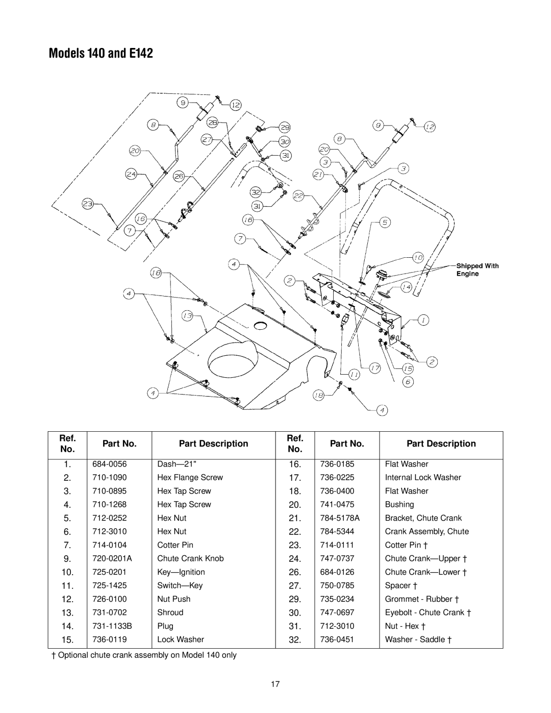 MTD Series 140 through E173 manual Models 140 and E142 