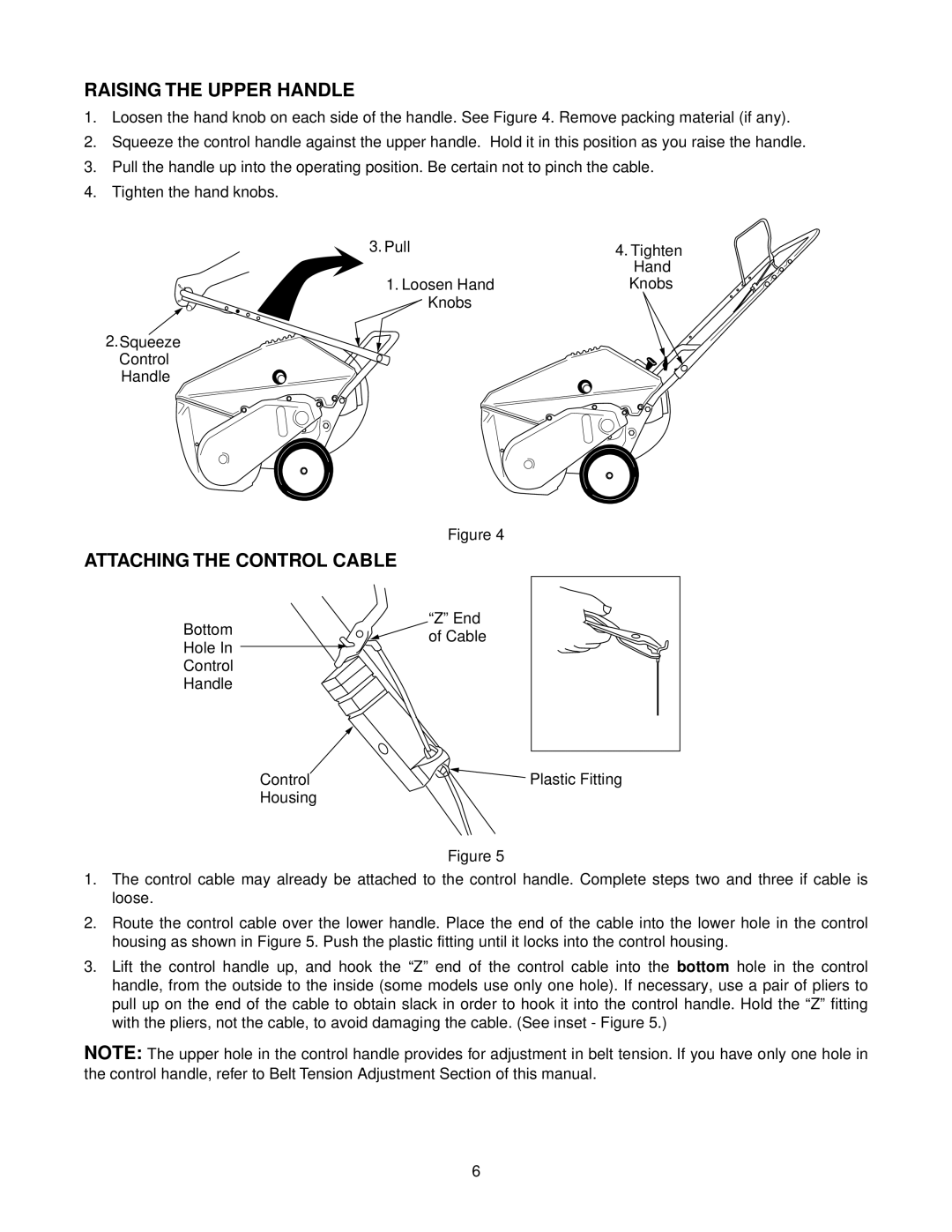 MTD Series 140 thru 152 manual Raising the Upper Handle, Attaching the Control Cable 