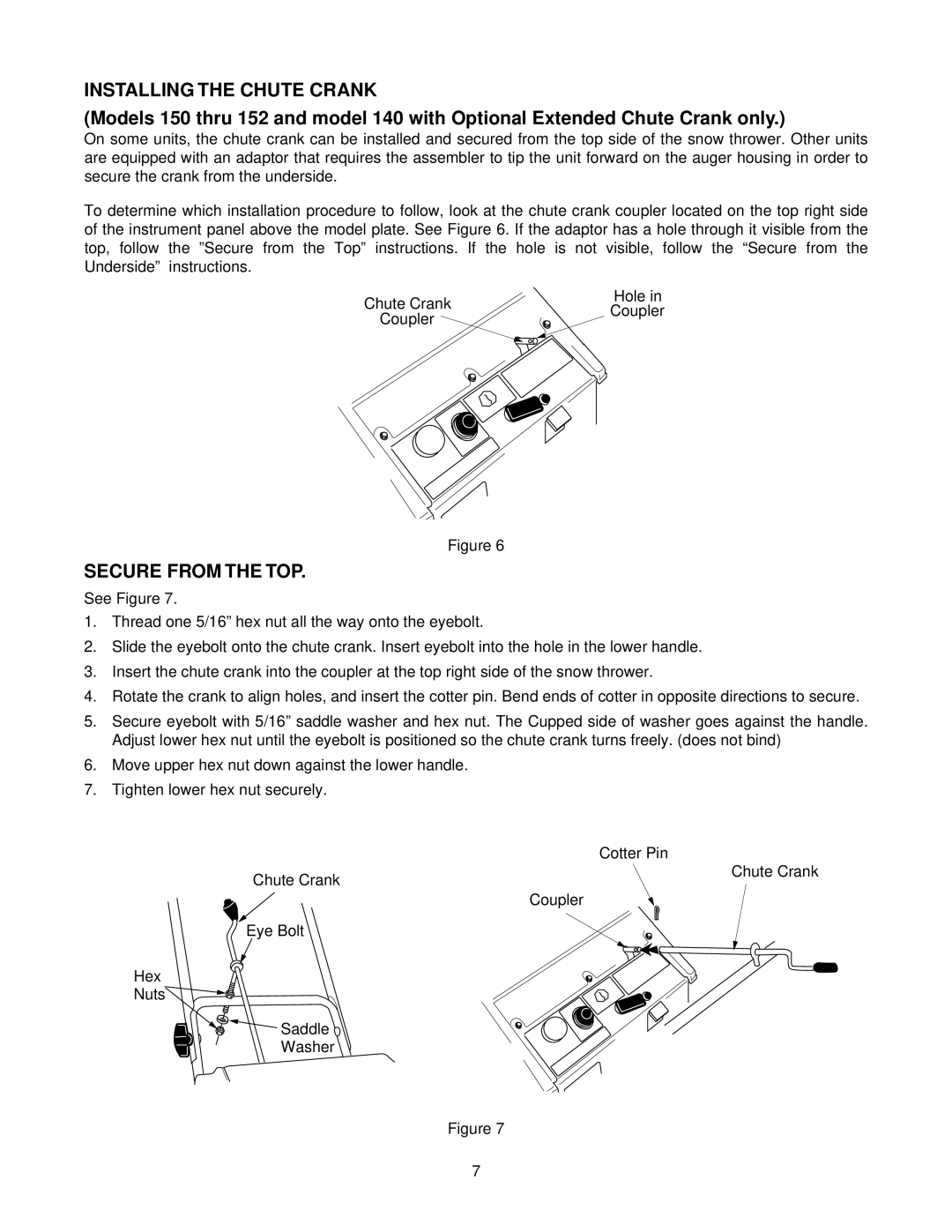 MTD Series 140 thru 152 manual Installing the Chute Crank, Secure from the TOP 