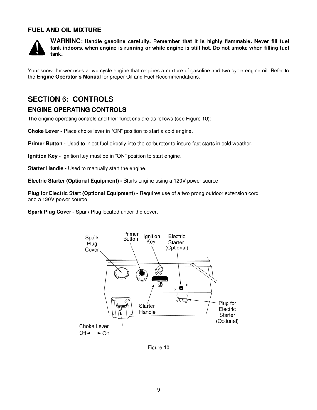 MTD Series 140 thru 152 manual Fuel and OIL Mixture, Engine Operating Controls 