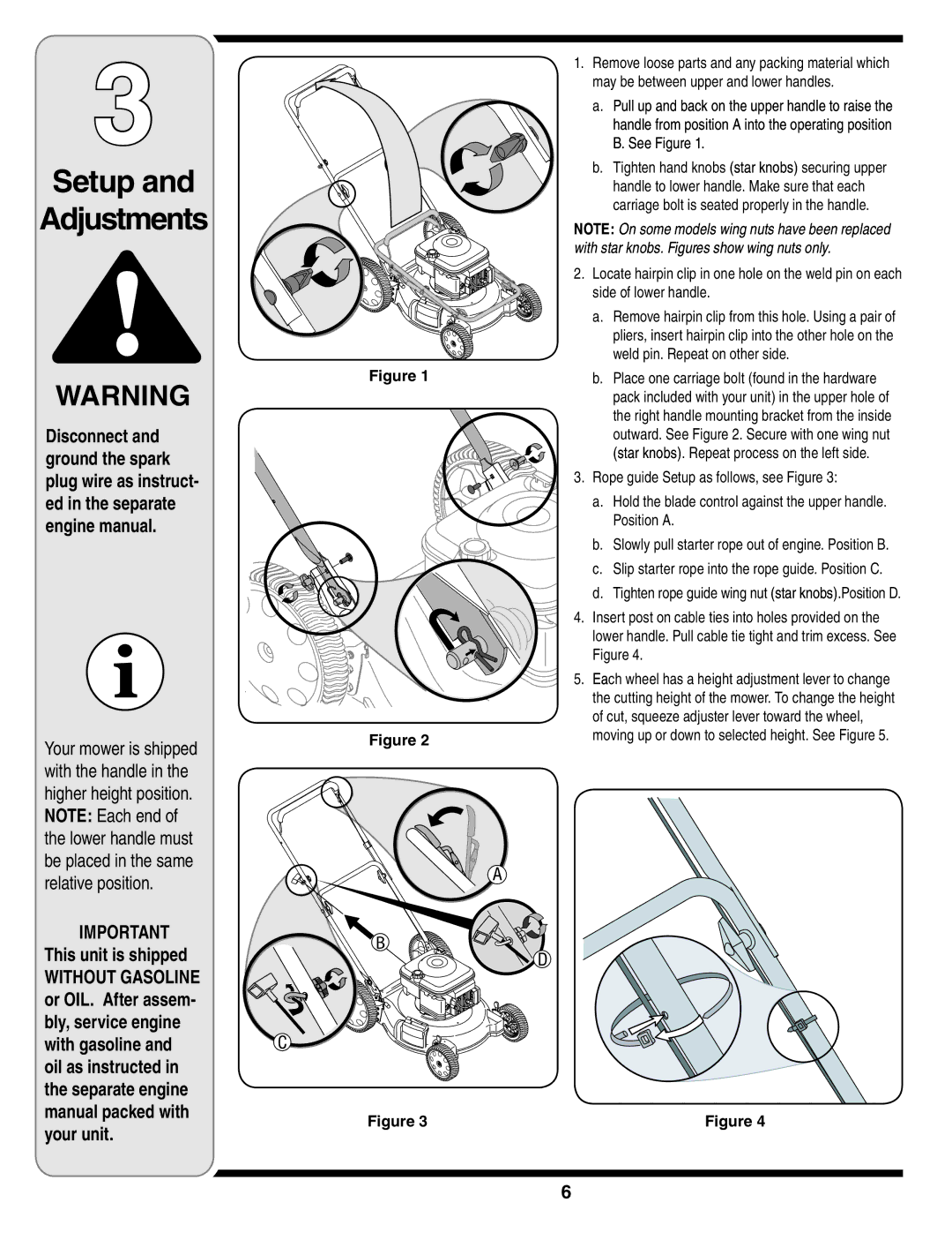 MTD Series 400 warranty Setup Adjustments 