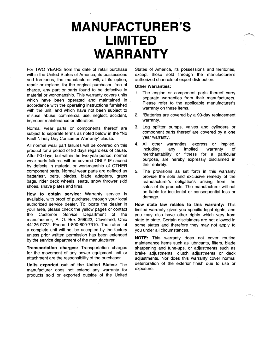 MTD Series 410 through 429 manual 