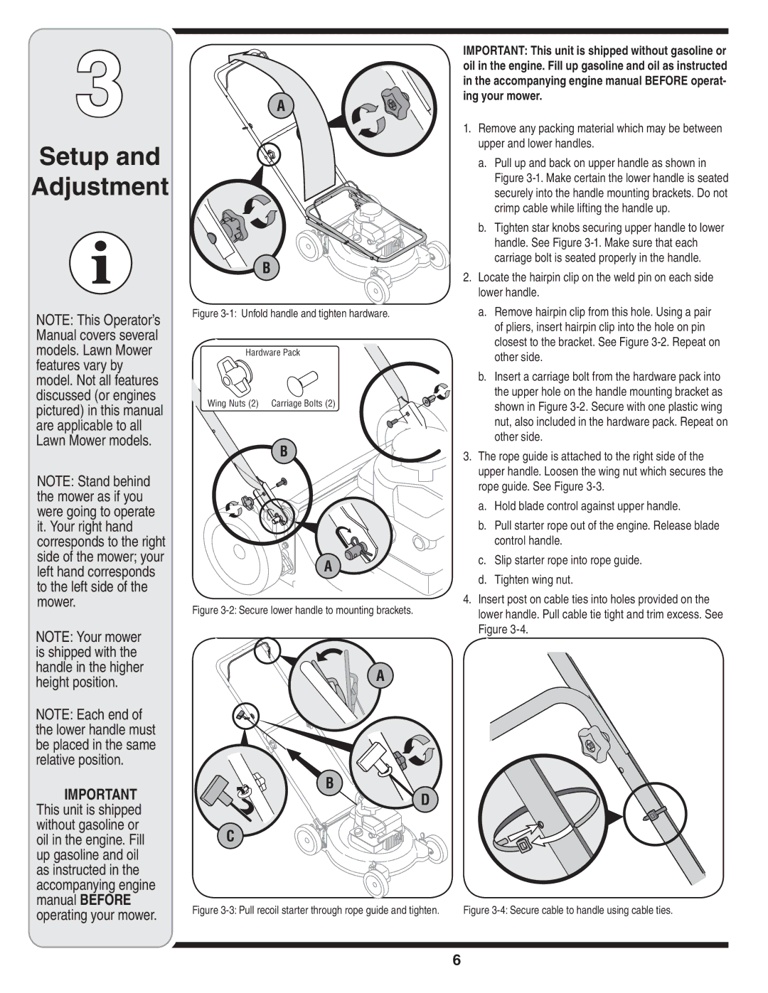 MTD Series 410 thru 420 warranty Setup Adjustment 