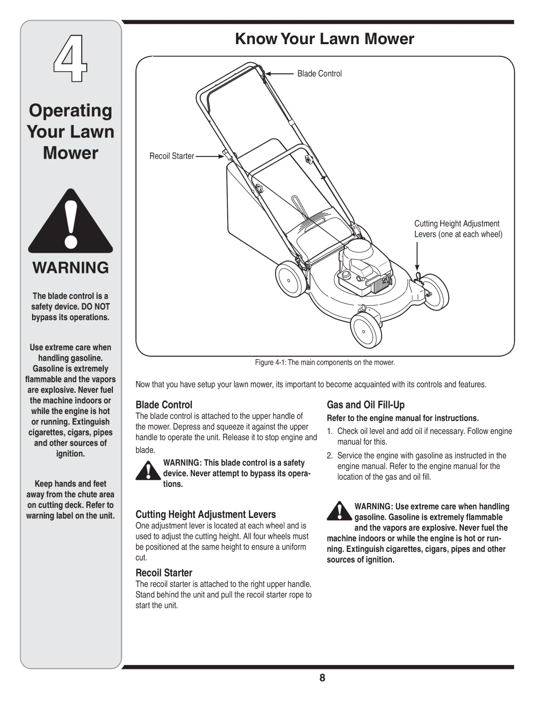 MTD Series 410 thru 420 warranty Operating Your Lawn Mower, Know Your Lawn Mower 