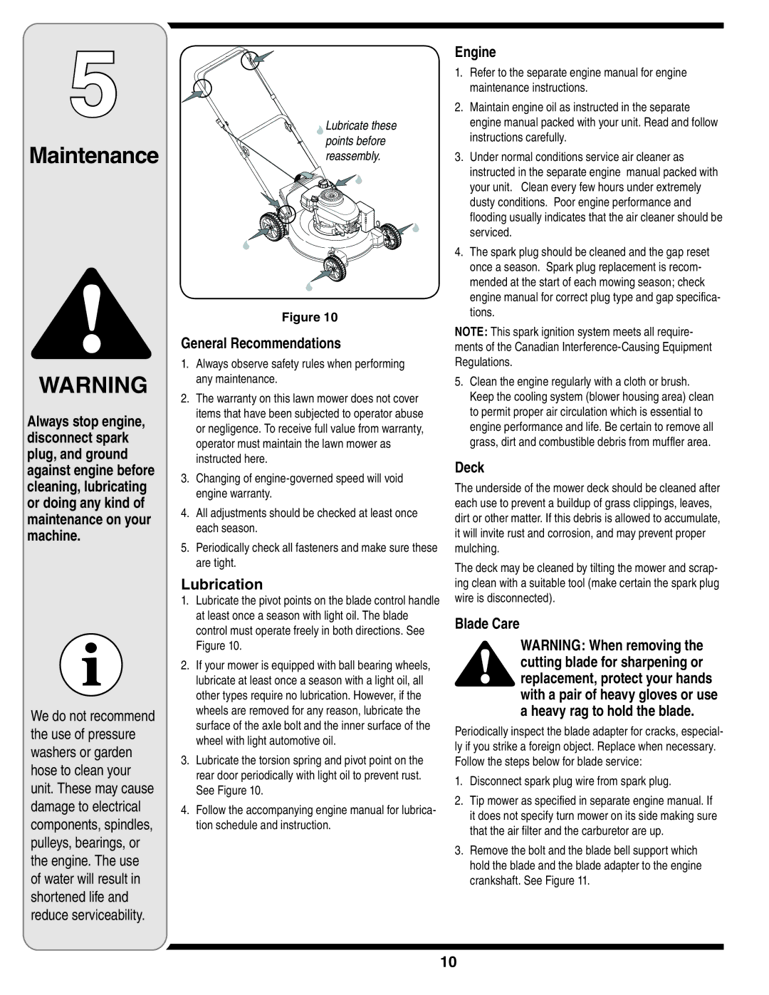 MTD Series 410 warranty Maintenance 