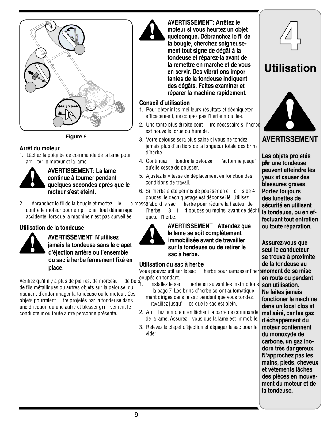 MTD Series 410 warranty Utilisation, Vider, ’utilisation Conseil 